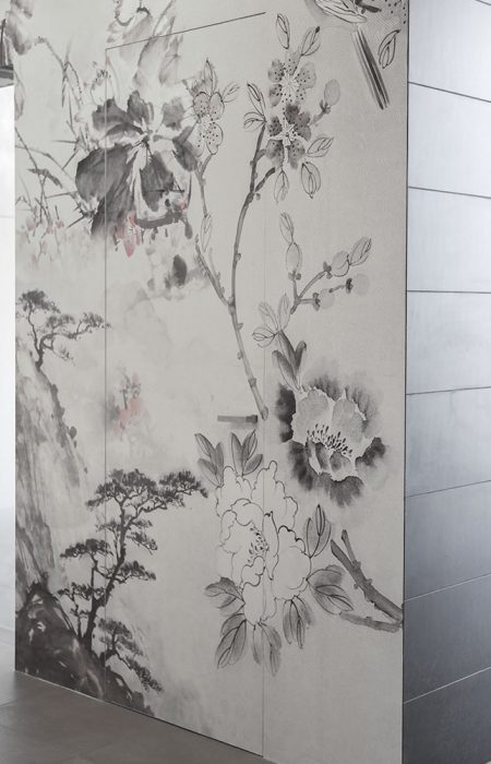 porta filo muro con carta da parati